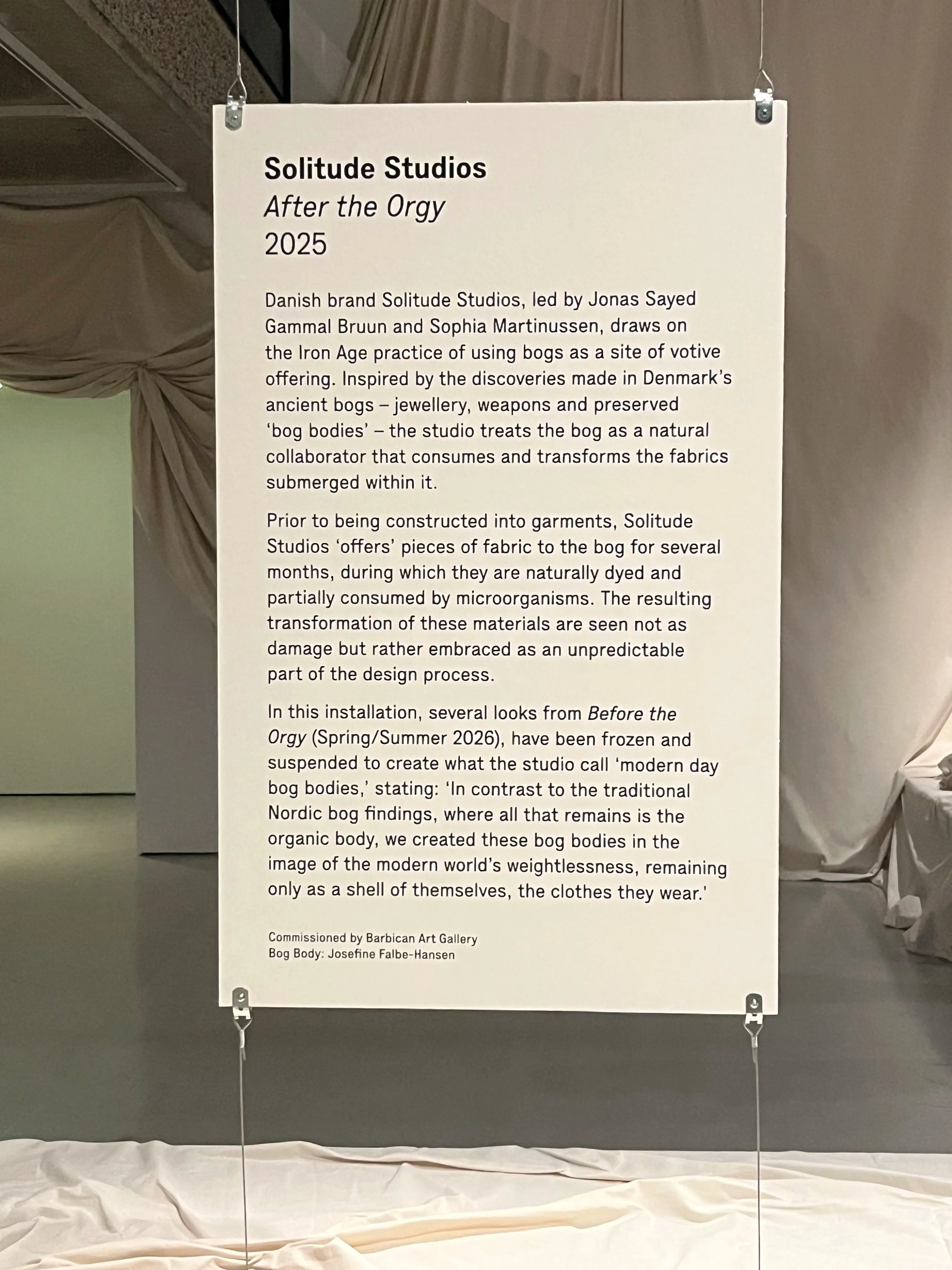 'After the 0rgy', Comissioned Installation for Dirty Looks: Desire and Decay in Fashion Barbican Art Gallery